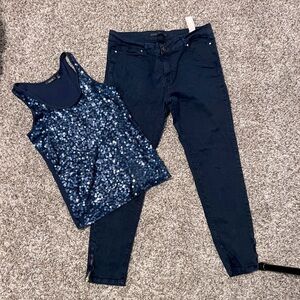Zara jeans and top apt 9 navy blue bundle set women clothes